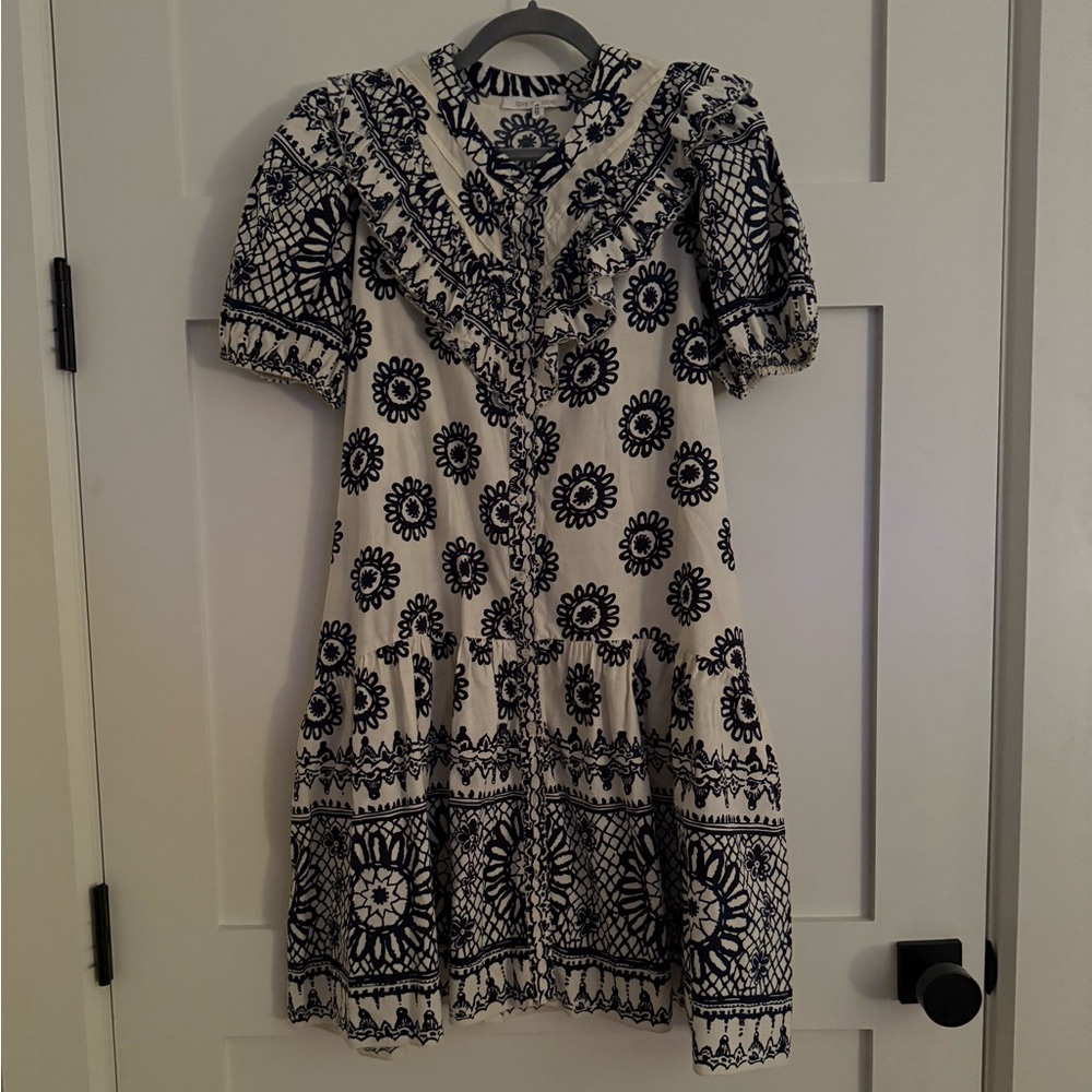 Love the Label Tatiana Dress, Dagmar Ivory Navy Print
